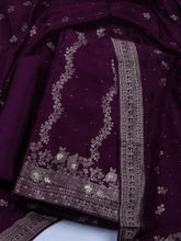 Embroidered Art Silk Unstitched Suit With Dupatta