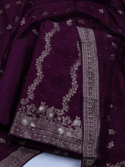 Embroidered Art Silk Unstitched Suit With Dupatta