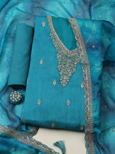Embroidered Art Silk Unstitched Suit With Pant & Dupatta