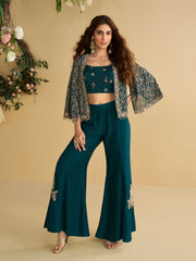 Embroidered Art Silk Choli & Plazzo With Jacket