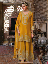 Embroidered Chinnon Kurta With Gharara & Dupatta