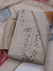 Embroidered Chanderi Unstitched Suit With Dupatta