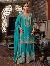 Embroidered Chinnon Kurta With Gharara & Dupatta