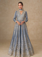 Embroidered Chinnon Silk A Line Dress With Skirt