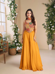 Embroidered Chinon Suit With Pant & Dupatta