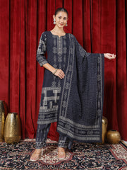 Printed Chanderi Kurta With Pants & Dupatta