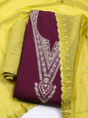 Neck Embroidered Chanderi Unstitched Suit With Dupatta