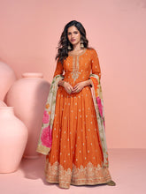 Embroidered Chinon A Line Dress With Dupatta