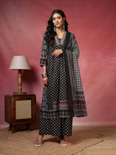 Printed Cotton Blend Kurta With Plazzo & Dupatta