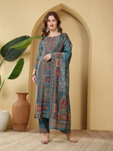 Neck Embroidered Muslin Kurta With Pants & Dupatta