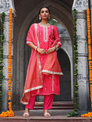 Bandhani Print Chanderi Unstitched Suit Piece With Dupatta