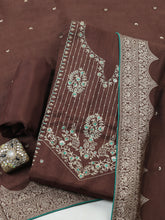 Embroidered Chanderi Unstitched Suit With Pant & Dupatta