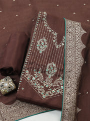 Embroidered Chanderi Unstitched Suit With Pant & Dupatta
