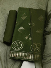 Embroidered Chanderi Mehndi Unstitched Suit With Pant & Dupatta