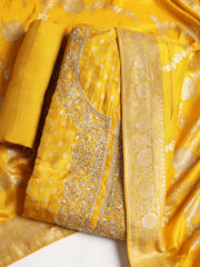 Neck Embroidered Chanderi Unstitched Suit With Dupatta