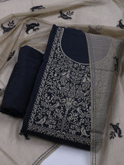 Neck Embroidered Cotton Blend Unstitched Suit With Dupatta