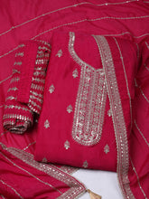 Embroidered Chinon Unstitched Suit With Pant & Dupatta