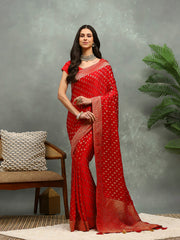 Stone Work Satin Embroidery Saree