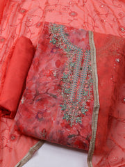 Neck Embroidered Organza Unstitched Suit With Dupatta