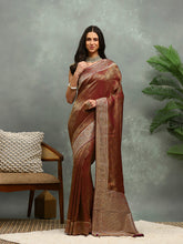 Stone Work Satin Embroidery Saree