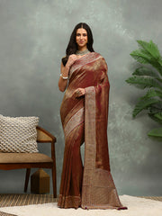Stone Work Satin Embroidery Saree