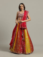 Embroidered Banarasi Choli With Lehenga & Dupatta
