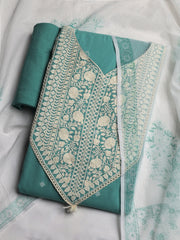 Neck Embroidered Cotton Blend Unstitched Suit With Dupatta