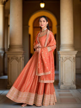 Banarsi Weave Tissue Kurta With Legging & Dupatta