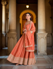 Banarsi Weave Tissue Kurta With Legging & Dupatta