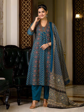Printed Cotton Blend Kurta With Pants & Dupatta