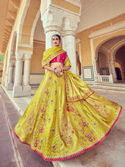 Embroidered Banarasi Unstitched Choli With Lehenga & Dupatta