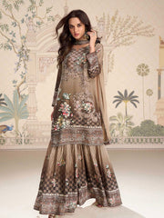 Embroidered Crepe Kurti With Plazzo & Dupatta