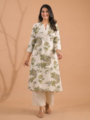 Printed Cotton Blend Kurta With Pants