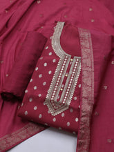 Neck Embroidered Chanderi Unstitched Suit With Dupatta