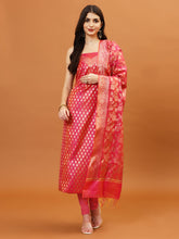 Woven Banarasi Chanderi Unstitched Suit With Dupatta