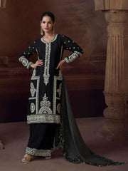 Embroidered Chinon A Line Dress With Dupatta