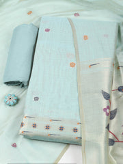 Embroidered Chanderi Unstitched Suit With Pant & Dupatta