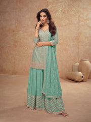 Sequins Embroidery Chinon Suit With Pant & Dupatta