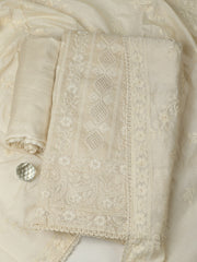 Embroidered Chanderi Unstitched Suit With Pant & Dupatta