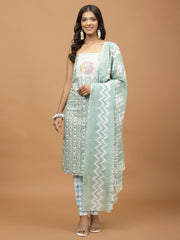 Neck Embroidered Cotton Blend Unstitched Suit With Dupatta