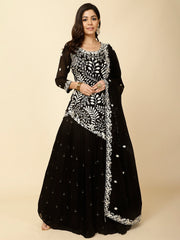 Resham Jaal Embroidery Georgette Kurta With Lehenga & Dupatta