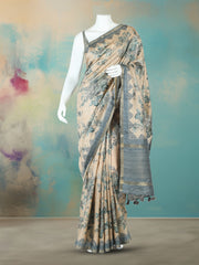 Digital Printed Art Silk Grey Beige Saree