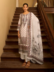Neck Embroidery Muslin Kurta With Pants & Dupatta