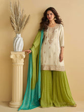 Embroidered Chinon Suit With Pant & Dupatta