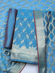Woven Design Art Silk Unstitched Suit With Pant & Dupatta