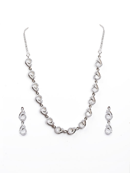 Diamond Silver Pendant Set With Earrings