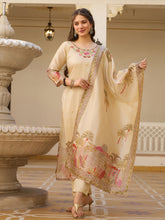 Embroidered Cotton Blend Kurta With Pants & Dupatta