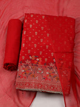 Woven Design Chanderi Red Unstitched Suit With Pant & Dupatta