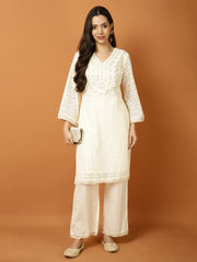 Neck Embroidery Cotton Blend Kurta With Pants