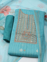 Embroidered Chanderi Unstitched Kurta With Pant & Dupatta